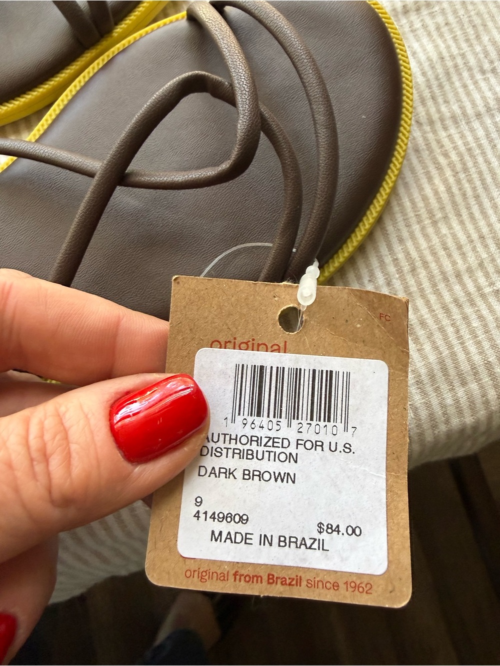 Havaianas Brown Strappy Sandals with Yellow Edge - Picture 9 of 12